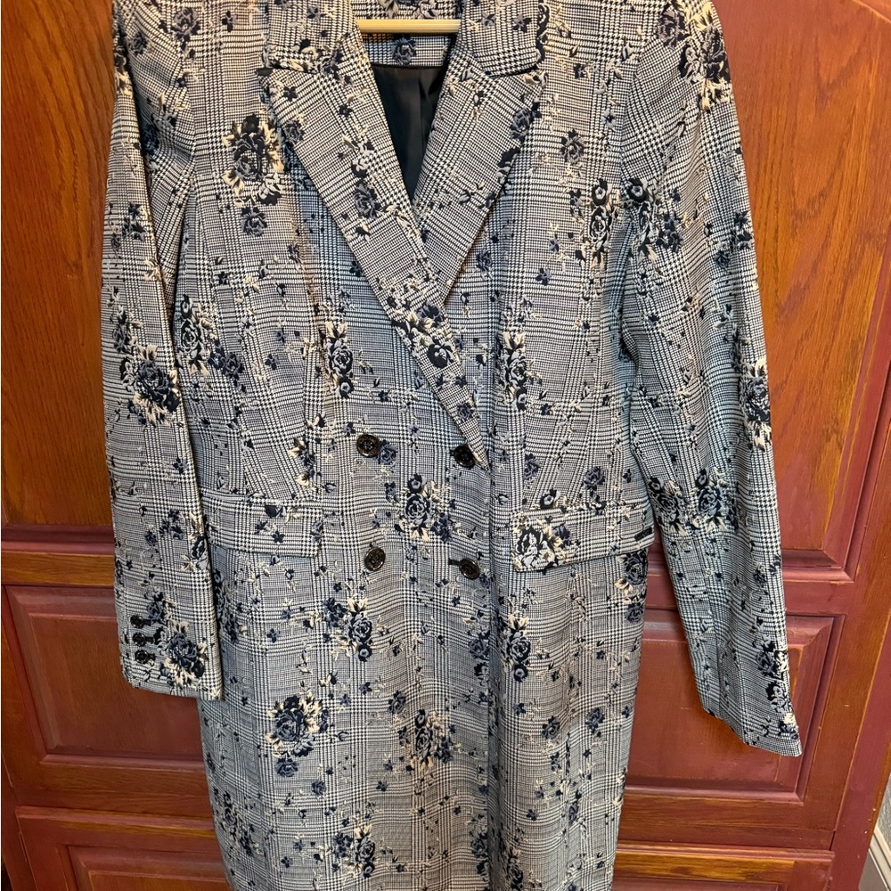Calvin Klein Black and Gray Floral Plaid Blazer